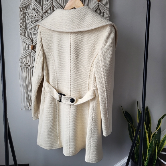 Soia & Kyo Knee length large collar button closure cream textured wool coat Sz M - Picture 3 of 16